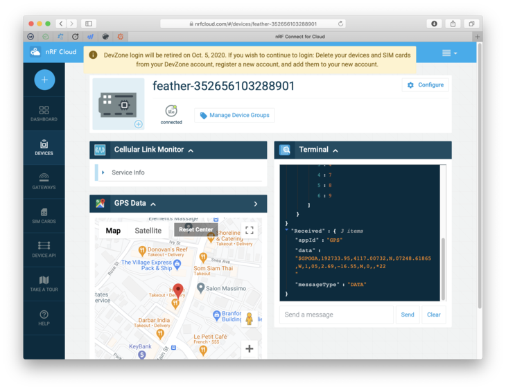 nRF Connect for Cloud Screenshot with map