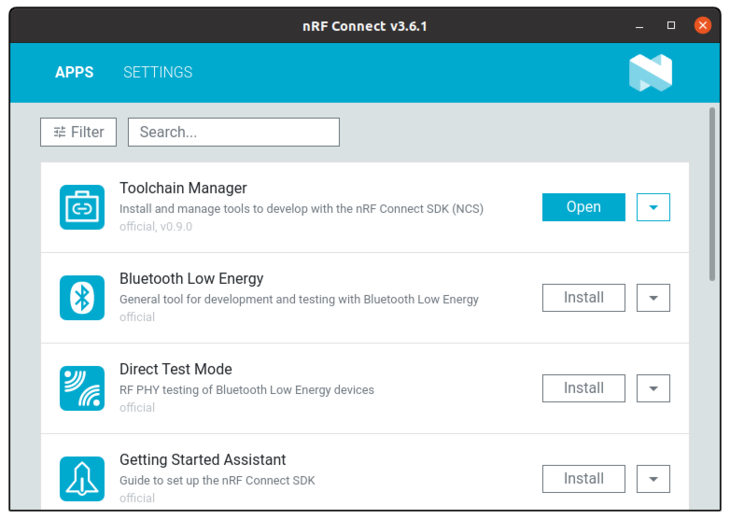 nRF Connect Desktop running on Ubuntu