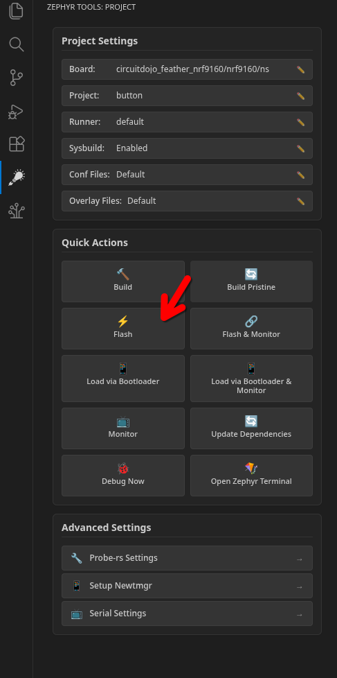 Project pane Flash command